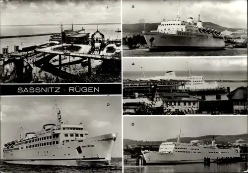 Ak Sassnitz auf Rügen, Fährhafen, Fährschiffe Warnemünde, Saßnitz u. Trelleborg, Schwedenfähre Skane