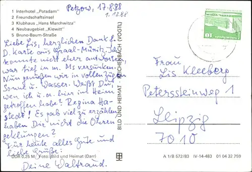 Ak Potsdam, Interhotel Potsdam, Freundschaftsinsel, Klubhaus Hans Marchwitza, Neubaugebiet Kiewitt