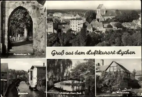 Ak Lychen in der Uckermark, Fürstenberger Tor, Mühlbach, Friedrich-Ebert-Park, Am Malerwinkel