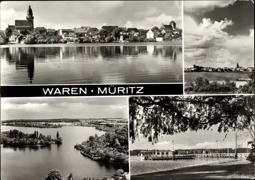 Ak Waren an der Müritz, Gesamtansicht, Panorama, Schiffsanleger