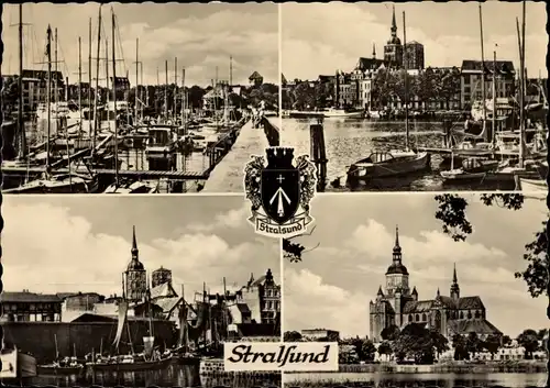 Ak Stralsund in Vorpommern, Hafen, Kirche, Segelschiffe