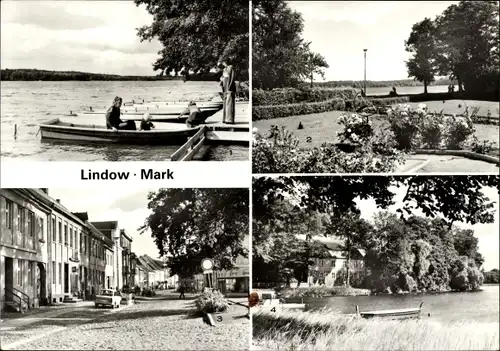 Ak Lindow in der Mark, Bootsverleih am Gudelacksee, Sonnenuhr, Marktplatz, Wutzsee, Kloster