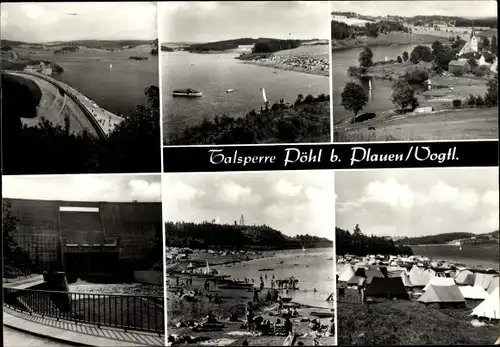 Ak Pöhl Vogtland, Staumauer Talsperre Pöhl, Panorama, Zeltplatz, Strand