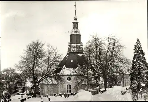 Ak Seiffen im Erzgebirge, Kirche, Winteransicht