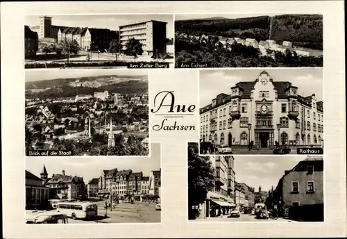 Ak Aue im Erzgebirge Sachsen, Am Zeller Berg, Am Eichert, Rathaus, Blick auf die Stadt, Bus