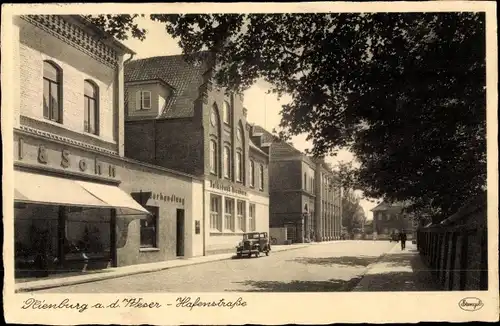 Ak Nienburg an der Weser, Blick in die Hafenstraße, Lederhandlung, Volksbank, Auto