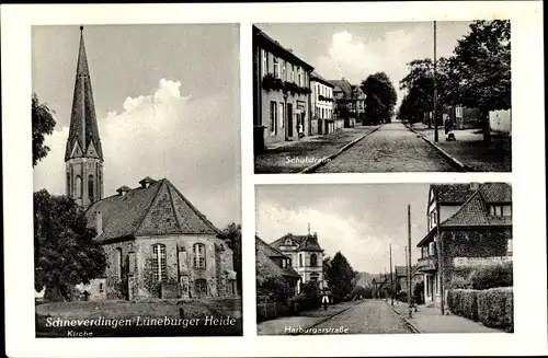 Ak Schneverdingen Lüneburger Heide, Kirche, Schulstraße, Harburgerstraße