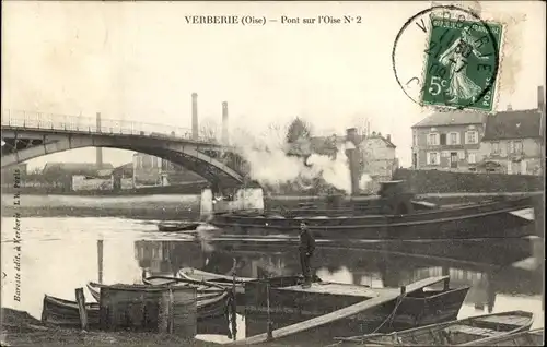 Ak Verberie Oise, Pont sur l'Oise No 2