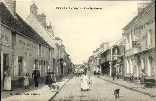 Ak Verberie Oise, Rue du Marche, Restaurant