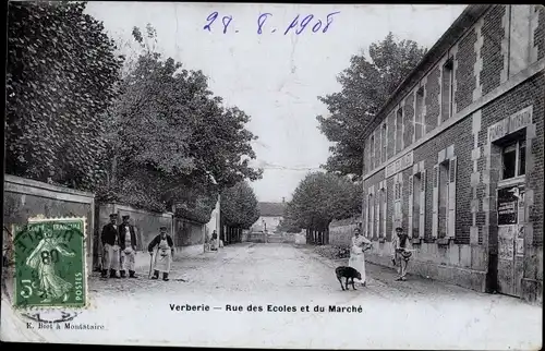 Ak Verberie Oise, Rue des Ecoles und du Marche