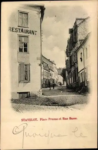 Ak Stavelot Wallonie Lüttich, Place Prume, Rue Basse, Restaurant