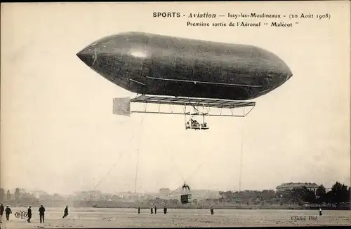 AK Sport, Luftfahrt, Issy les Moulineaux 1908, erster Einsatz des Aeronef Malecot