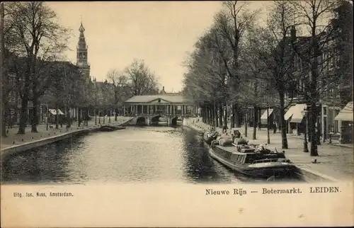 Ak Leiden Südholland Niederlande, Nieuwe Rijn, Botermarkt