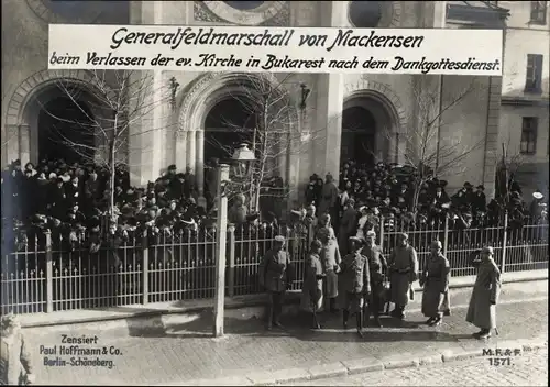 Ak București Bukarest Rumänien, Generalfeldmarschall August von Mackensen nach Dankgottesdienst
