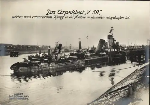Ak IJmuiden Ymuiden Velsen Nordholland, Deutsches Kriegsschiff, V 69, Torpedoboot, I WK