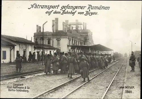 Ak Buzău Busäu Rumänien, Abtransport kriegsgefangener Rumänen auf dem Bahnhof, I WK