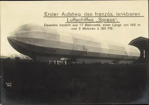 Ak Französisches lenkbares Luftschiff Spiess