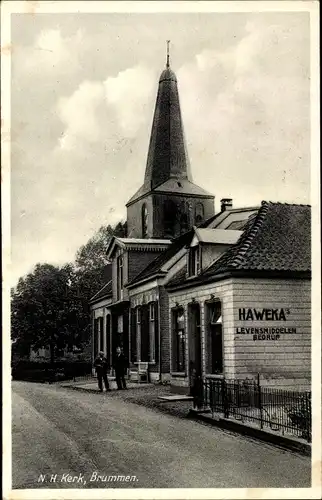 Ak Brummen Gelderland, Kirche, Haweka Lebensmittelgeschäft