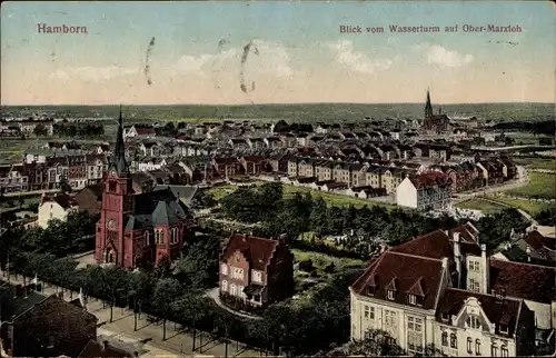 Ak Hamborn Duisburg im Ruhrgebiet, Ober-Marxloh vom Wasserturm aus, Kirche