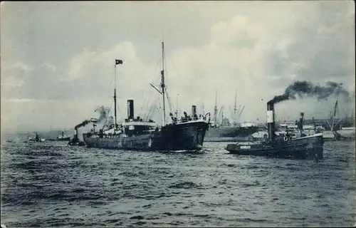 Ak Dampfer im Hafen, Schleppschiff