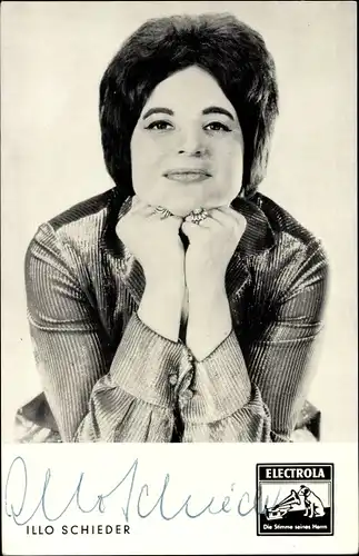 Ak Sängerin Illo Schieder, Portrait, Ich bin rund und gesund, Electrola Schallplatten, Autogramm