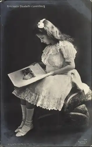 Ak Prinzessin Elisabeth von Luxemburg, Kinderportrait, ein Buch lesend