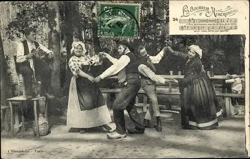 Ak Auvergne, Tänzer in Volkstrachten, Bourree