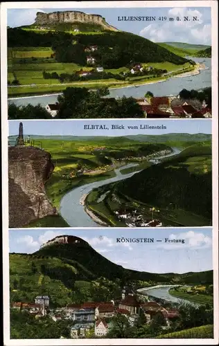 Ak Bad Schandau an der Elbe, Lilienstein, Königstein Festung, Panorama