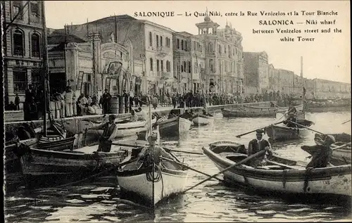 Ak Thessaloniki Griechenland, Quai Niki zwischen der Venizelos-Straße und dem Weißen Turm