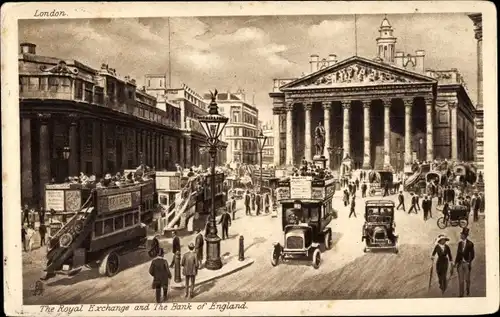 Künstler Ak London City England, The Royal Exchange and The Bank of England