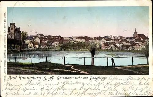 Ak Ronneburg in Thüringen, Gesamtansicht mit Baderteich