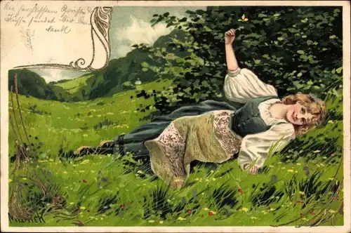 Künstler Litho Mailick, Frau liegt im Gras