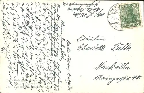 Künstler Ak Dahl, Frau im Ruderboot, Mann am Ufer, Sense