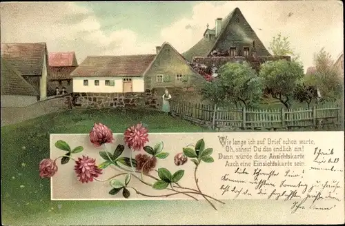 Präge Ak Wie lange ich auf Brief schon warte, Einsichtskarte, Ortschaft, Kirche