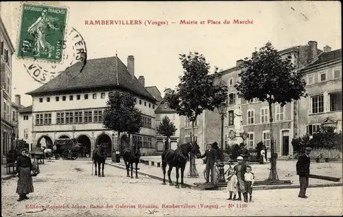 Ak Rambervillers Vosges, Mairie et Place du Marché, Rathaus und Marktplatz