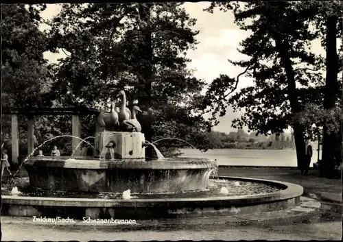 Ak Zwickau in Sachsen, Schwanenbrunnen