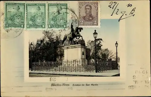 Passepartout Ak Buenos Aires Argentinien, Estatua de San Martin