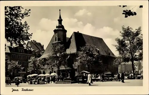 Ak Jena in Thüringen, Rathaus, Marktplatz, Glockenturm, Denkmal