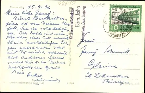 Ak Meuselwitz im Altenburger Land, Blick über die Dächer der Stadt, Straße, Geschäfte