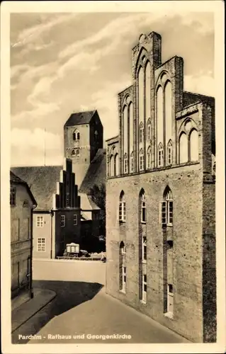 Ak Parchim in Mecklenburg, Rathaus, Georgenkirche