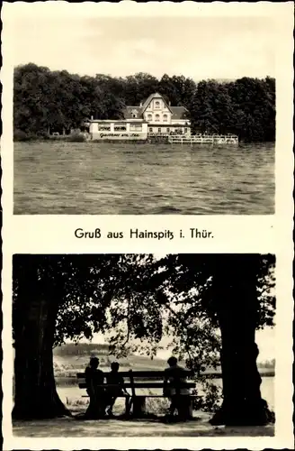 Ak Hainspitz in Thüringen, Gasthaus am See, Bank
