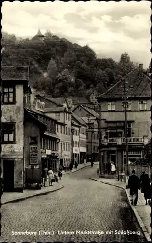 Ak Sonneberg in Thüringen, Untere Marktstraße mit Schlossberg