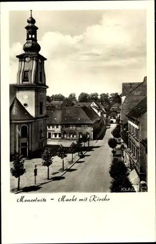 Ak Meuselwitz in Thüringen, Markt mit Kirche