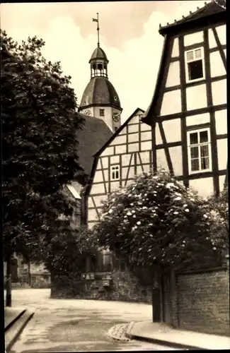 Ak Schmölln in Thüringen, An der Kirche, Fachwerkhäuser