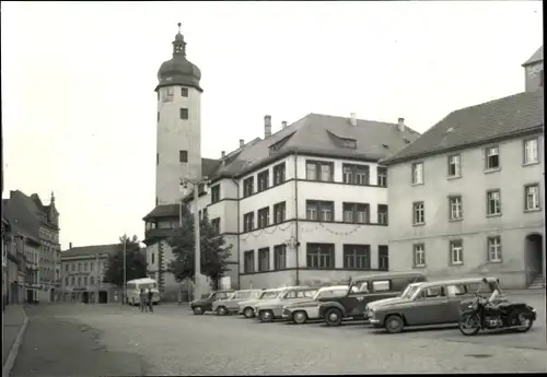 Foto Ak Weida in Thüringen, Rathaus, Straßenpartie, Autos