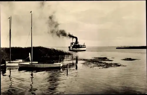 Ak Ostseebad Zinnowitz auf Usedom, Am Achterwasser, Dampfer