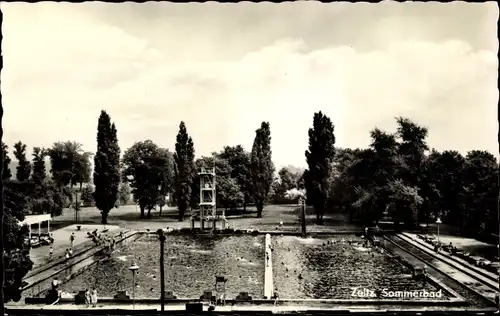 Ak Zeitz, Sommerbad, Freibad, Sprungturm u. Café