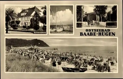 Ak Ostseebad Baabe auf Rügen, Strand, Strandkörbe, Kurverwaltung, Konzertplatz