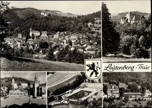 Ak Leutenberg in Thüringen, Panorama, Wappen, Platz, Kirche, Burg