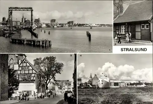 Ak Stralsund, von der Rügendammbrücke, Torschließerhäuschen, Mönchstraße, TMS Fritz Heckert